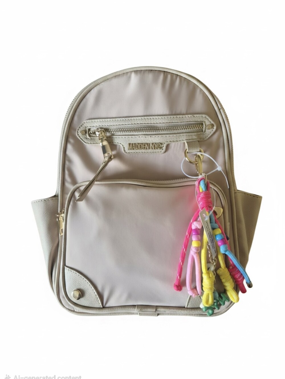 Madden NYC Kids Beige Mini Backpack with Colorful Tassel Charm